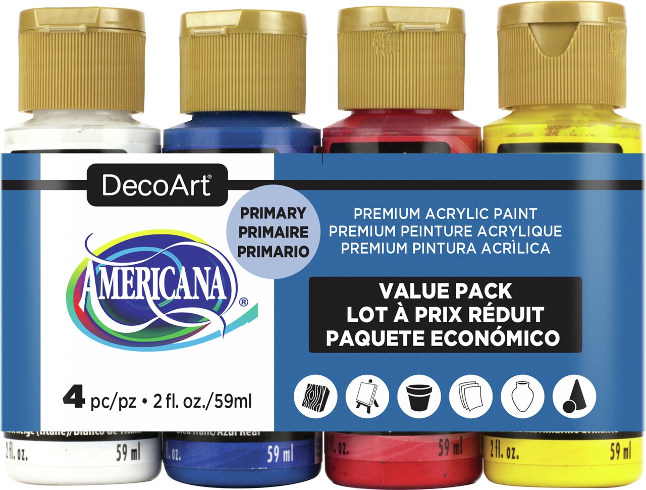 DecoArt Americana Acrylic Paint Value Pack 4/Pkg-Primary